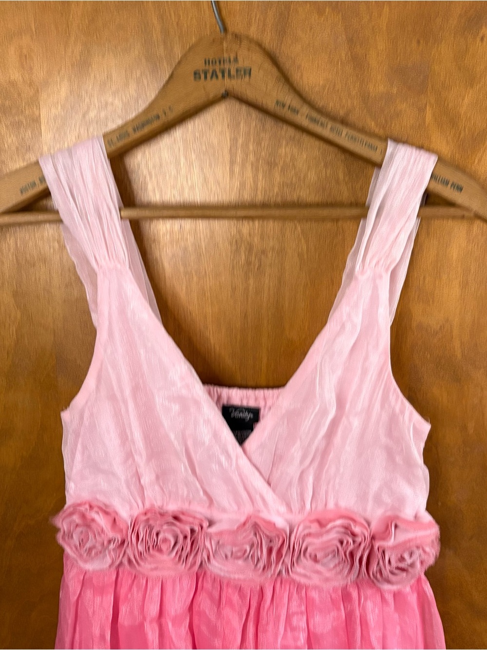 Vintage Y2K Pink Tiered Chiffon Mini Dress Floral Rosette Coquette Fairy Bratz - Picture 3 of 8